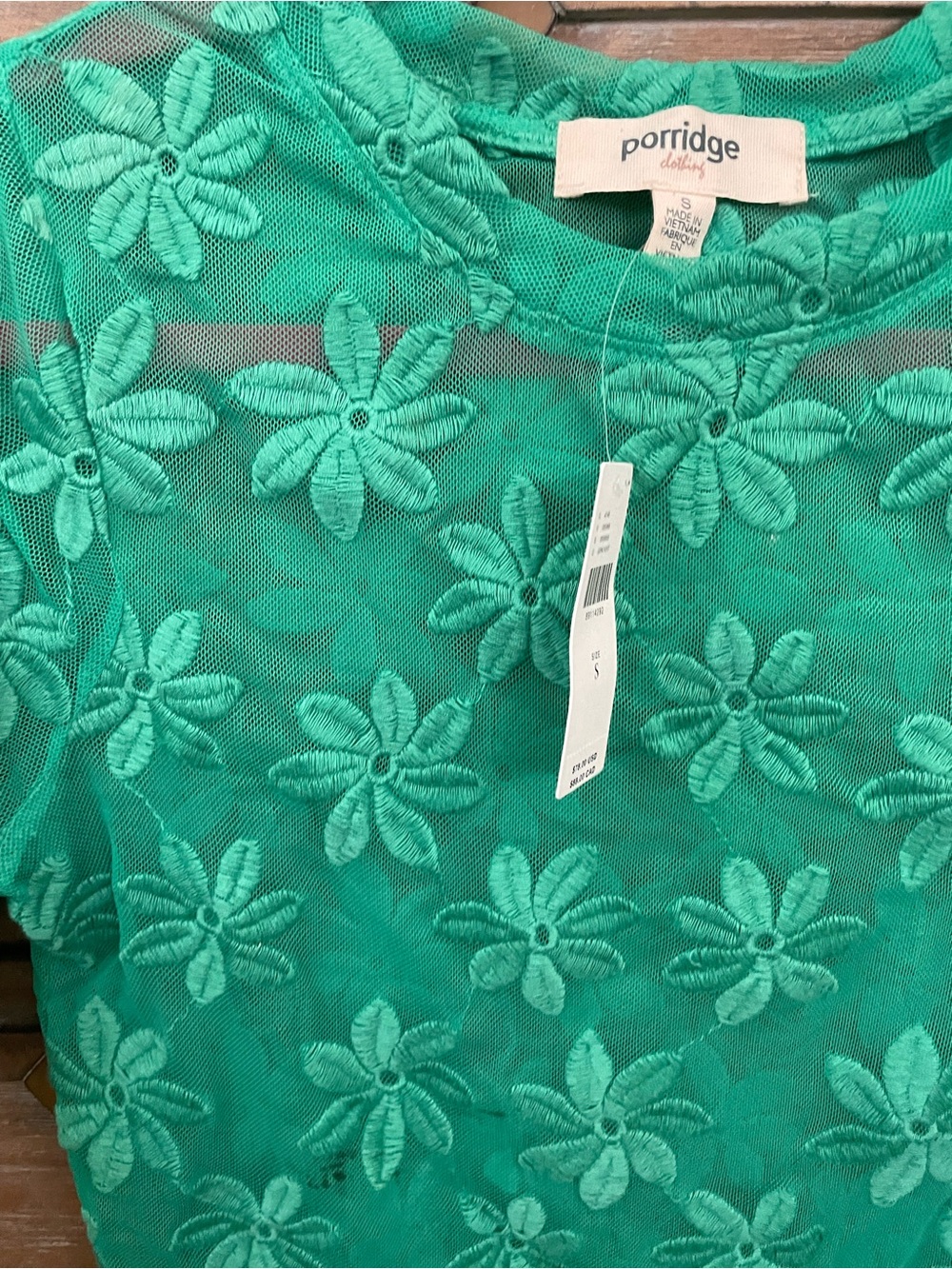 Anthropologie porridge Daisy Emerald Green Floral lace Mesh sheer Top 70s NWT - Picture 7 of 13